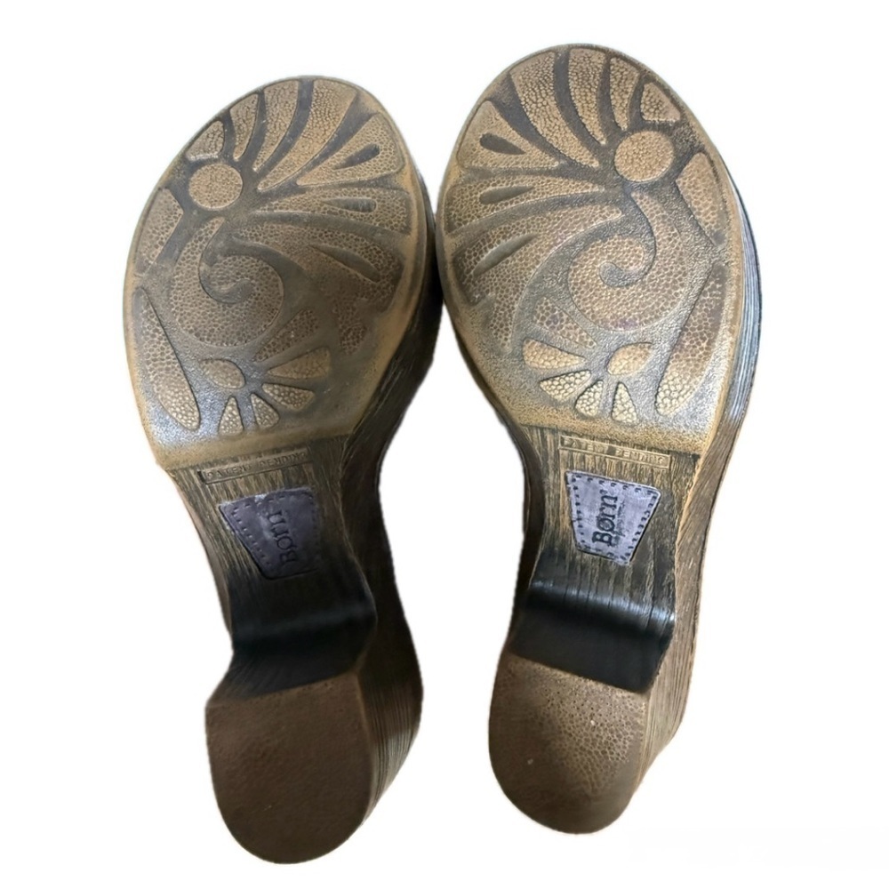 BORN Haledon Leather Clog Mules Brown Pewter Woodgrain Heel Comfort Shoes 7 EU38 - Picture 12 of 13